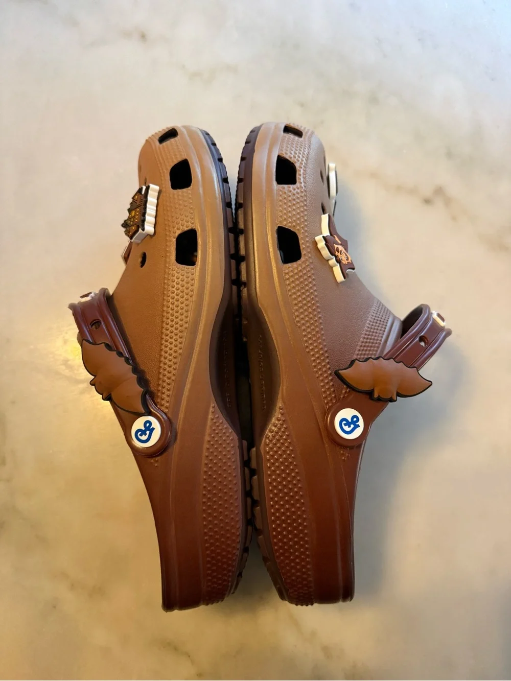CROCS Men's Brown Clog Sandals with Decorative Jibbitz